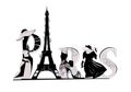 Paris lettering decorated with fashion dresses, hats and shoes.